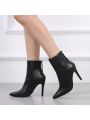 European And American Stylish Women's Single Short Boots, Black Pointed Toe Stiletto Autumn And Winter High Heeled Shoes, Fashion Ankle Boots