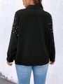 SHEIN LUNE Plus Size Black Shirt With Faux Pearl Decorations
