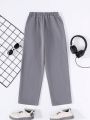 SHEIN Boys' Casual Woven Patch & Drawstring Decorated Straight Pants