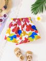 SHEIN Kids SUNSHNE Toddler Girls' Fashionable Floral Printed Casual Shorts For Summer