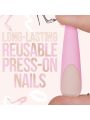 Makartt Press On Nails Medium Length, 24 Pcs Fake Nails 10 Sizes Pink Acrylic Nail Tips With Nail Glue Nail Adhesive Tabs Nail File Cuticle Stick French Nail Kit Manicure Nails for Women DIY Nail Art