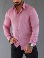 Men Solid Button Up Pocket Patched Shirt
