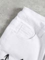 SHEIN Tween Boys' Casual Mid-Waist Slim Fit Irregular Cut Ripped Printed Jeans