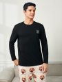 Men'S Round Neck Home Wear Top With Bear Designs