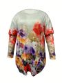 Plus Size Women's Floral Print Round Neck T-Shirt