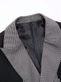 Men'S Houndstooth Pattern Spliced Long Sleeve Blazer