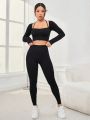 SHEIN Yoga Sxy Ladies' Monochrome Hollow Out Sports Suit