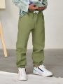 SHEIN Kids Cooltwn Tween Boy Casual & Comfortable Solid Color Pants