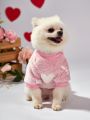 PETSIN Valentine's Day (With Glow) 1pc Pink Glow-In-The-Dark Heart & Star Pattern Flannel Printed Pet Sweatshirt Without Hood