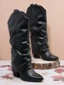 Faux Leather Knee High Block Heel Boots