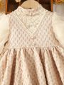 Baby Girl Contrast Mesh Puff Sleeve Party Dress