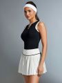 SHEIN VARSITIE Colorblock Sleeveless Top With Cutout Neckline And Pleated Midi Skirt Two-piece Set
