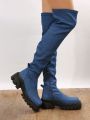 Fashionable Casual Comfortable Denim Fabric Ladies' Wedge Heel Thick-soled Boots