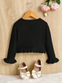 SHEIN Little Girls' Elegant Slim Fit Short Cardigan Sweater With Round Neck And Button Front For Fall/Winter