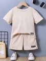 2pcs/Set Young Boys' Casual Texture Fabric Round Neck T-Shirt + Shorts Summer Outfits