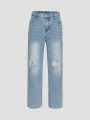 Teen Girls' Light Washed Ripped Straight Leg Jeans