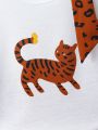 Toddler Boys' Cartoon Printed Short Sleeve T-Shirt And Leopard Print Shorts Set