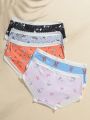 5pack Cartoon Graphic Lace Trim Panty
