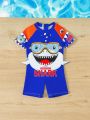 Baby Boys' Shark Printed One-Piece Swimsuit With Side Panel 3d Decoration