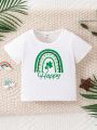 Baby Girls' St. Patrick's Day T-Shirt With Shamrock & Rainbow Print
