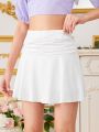Solid Color Pleated Skirt For Teen Girls