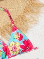 Tween Girl Floral Print Halter Triangle Bikini Swimsuit
