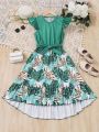 Tween Girl'S Summer Tropical Print Belted Dress
