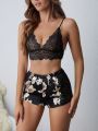 Lace Cami Top & Floral Print Shorts PJ Set