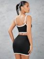SHEIN BAE Color Block Edge Embellished Irregular Hem Strappy Tank Top And Bodycon Skirt With Color Block Edge Embellished