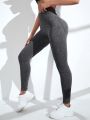 Yoga Basic Seamless Top-stitching Wideband Waist Sports Leggings