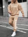 Men's Letter Print Hoodie And Sweatpants Two Piece Set