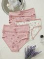 5pcs/set Women's Printed Triangle Panties Decorated With Bow