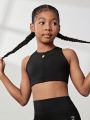 Tween Girl Hollow Out Sports Bra With Cross Back