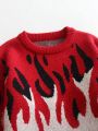 Tween Boy Fire Pattern Drop Shoulder Sweater
