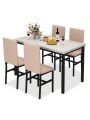 5-Piece Dining Table Set, Faux Marble Dining Table with 4 Upholstered Chairs, Dining Table Set for 4, 5-Piece Dining Room Table Set for Small Space, Breakfast Table and Chairs Set for 4, Home & Kitchen Sets