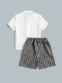 SHEIN Kids Academe Toddler Boys' Short Sleeve Shirt And Shorts Casual Outfit