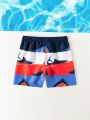 Boys' Color-Block Shark Printed Beach Shorts