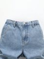 Boys' Light Washed Denim Shorts With Wide Fit, Embroidered Design And Buttoned Flap Pocket