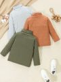 SHEIN Kids EVRYDAY 3pcs/set Children's Casual Vertical Striped Long-sleeved T-shirt Gray Green Orange