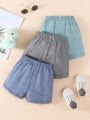 3pcs/Set Infant Boys' Cool Fashion Solid Color Shorts For Spring/Summer