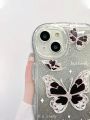 1pc Black Butterfly & Ombre Glitter Decor Tpu Phone Case With Card Slot Compatible With Iphone