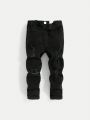 SHEIN SHEIN Toddler Boys' Ripped Frayed Washed Black Denim Jeans ,For Spring And Summer Toddler Boy Outfits