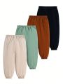 SHEIN Kids Nujoom Boys' Loose Casual Solid Color Pants With Leggings 4-Piece Set