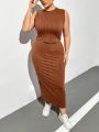 SHEIN Essnce Plus Size Women'S Round Neck Vest & Skirt Set