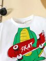 SHEIN Kids QTFun Boys' Cute Cartoon Printed Short Sleeve T-Shirt, Comfortable, Breathable And Versatile