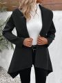 Women's Solid Color Woolen Coat With Large Lapel Collar, Fashionable And Versatile