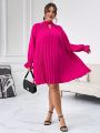 SHEIN Privé Plus Size Bowknot Back Pleated Bell Sleeve Dress