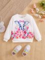 SHEIN Kids EVRYDAY Young Girl Floral & Elephant Print Sweatshirt