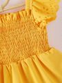 SHEIN Kids SUNSHNE Young Girl Contrast Eyelet Embroidery Ruffle Trim Dress