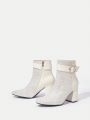 SHEIN SXY Round Buckle Decor Glitter High Heel Women's Ankle Boots